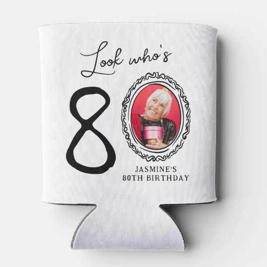 Kijk wie tachtig foto 80ste verjaardag blikjeskoeler (Achterkant)