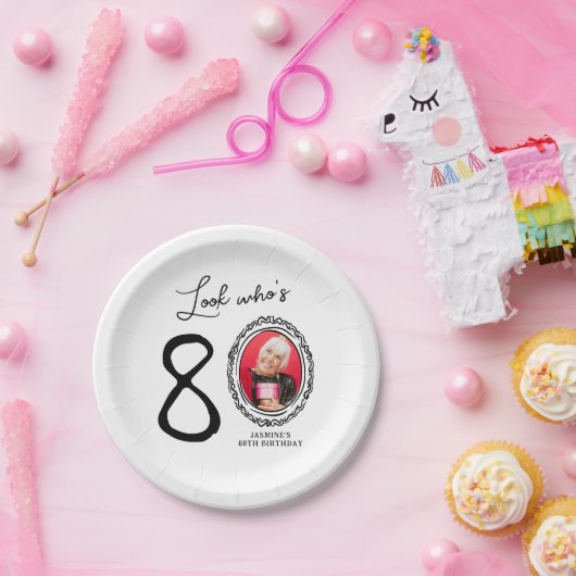 Kijk wie tachtig foto 80ste verjaardag papieren bordje (Feest)