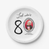 Kijk wie tachtig foto 80ste verjaardag papieren bordje (Voorkant)