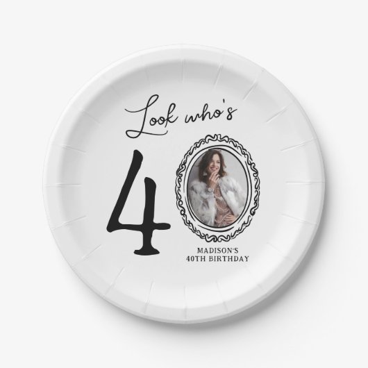 Kijk wie veertig is Foto 40e verjaardag Papieren Bordje (Voorkant)