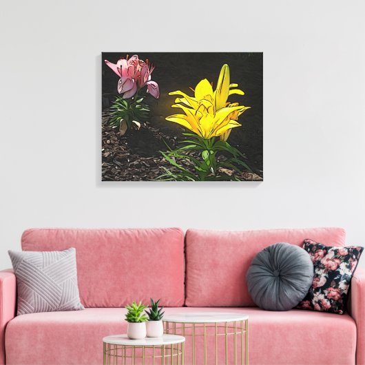 Kijken naar bloemen canvas afdruk (Insitu (Woonkamer))