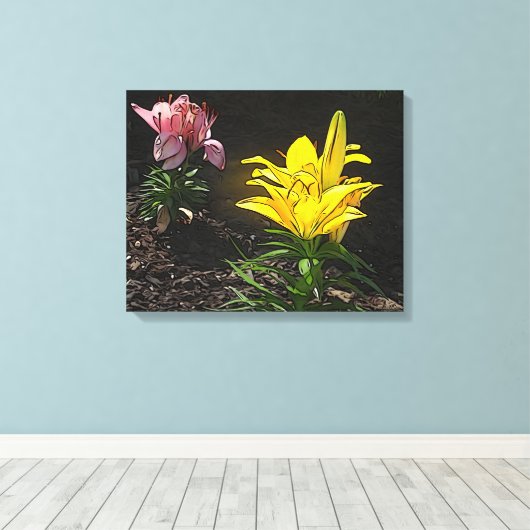 Kijken naar bloemen canvas afdruk (Insitu (Houten vloer))