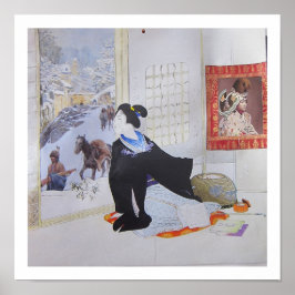 Kijken naar de buren - collagekunst poster