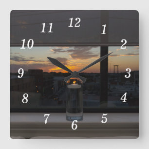 Kijken naar de Sunset Wall Clock Vierkante Klok