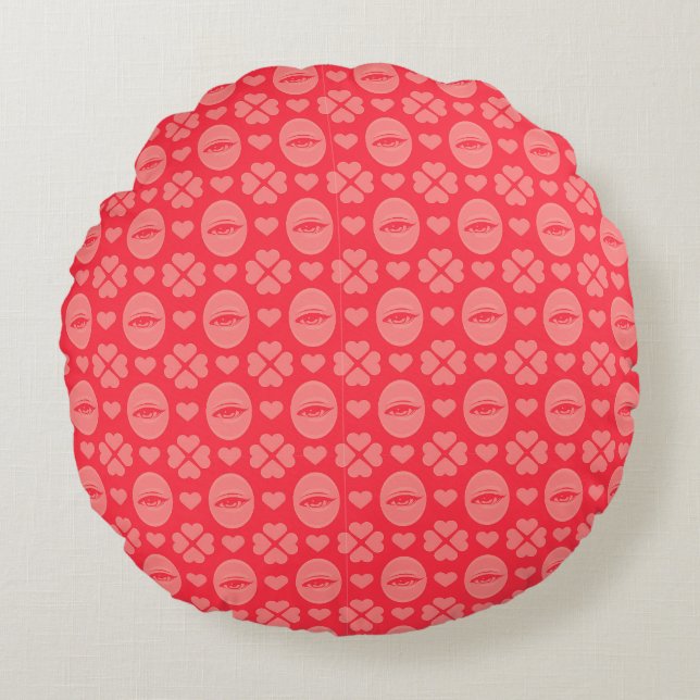 Kijken naar Eye Heart Clover Pattern Rond Kussen (Voorkant)