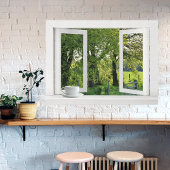 Kijken naar groen - Gezicht op open raam met bomen Poster