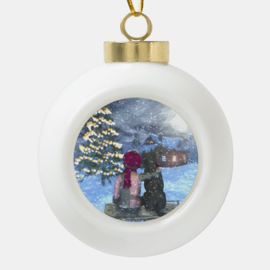 Kijken naar kerstversiering voor kerstfeestdagen v keramische bal ornament (Voorkant)
