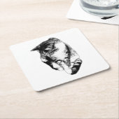 Kijken naar Tabby Cat Monochrome Onderzetter (Schuin)