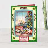 Kijkend door het kerstraam feestdagen kaart (Voorkant)