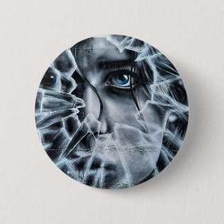 Kijkend door het verbrijzelde raam ronde button 5,7 cm