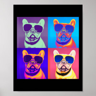 Kijkend Franse Bulldog Draagt Zonnebril Pop Art Poster