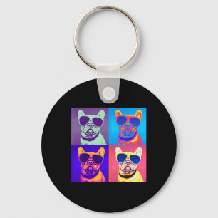 Kijkend Franse Bulldog Draagt Zonnebril Pop Art Sleutelhanger