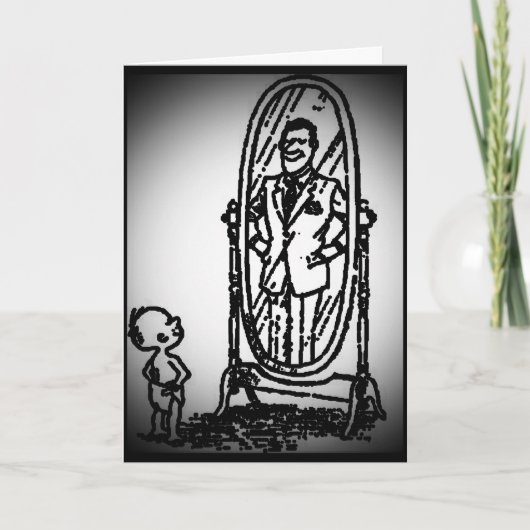 Kijkend in de spiegel zien mijn vader vakantie kaart (Voorkant)