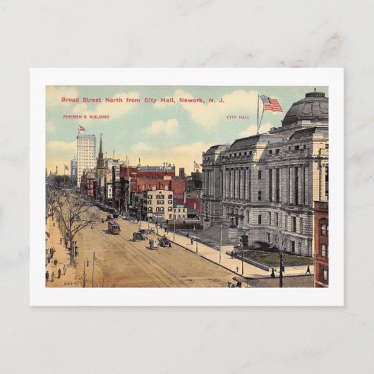 Kijkend naar Broad St., Newark, New Jersey Vintage Briefkaart (Voorkant)