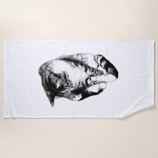Kijkend naar Tabby Cat Monochrome Handdoek (Voorkant)