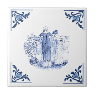 Kijkend over het hek Delfts Hoek Blauw en Wit Tegeltje