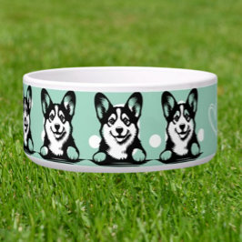 Kijkende Corgi Aanpassen Groene thema Voerbakje