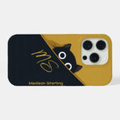 Kijkende Kat Geel Groen iPhone Hoesje 15 Pro Case (Achterkant horizontaal)