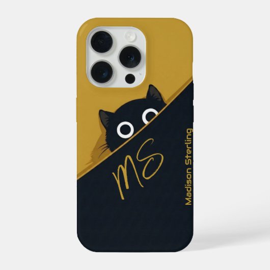 Kijkende Kat Geel Groen iPhone Hoesje 15 Pro Case (Achterkant)