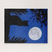 Kijkende kat naar de volle maan legpuzzel (Horizontaal)