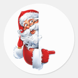 Kijkende Kerstman – Festieve Kerst Clipart voor Ka Ronde Sticker