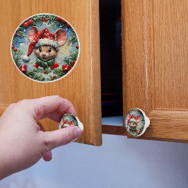 Kijkende Muis Kerstmis Keramische Knop