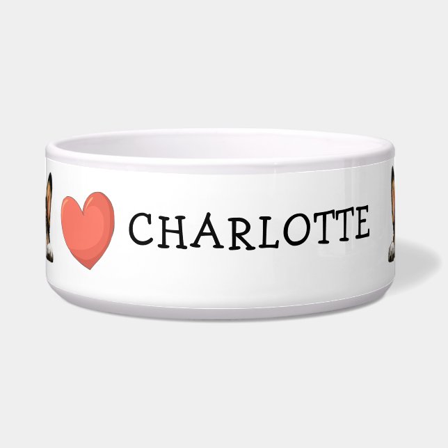 Kijkende Zwarte Corgi Pas Thema Aan Voerbakje (Voorkant)