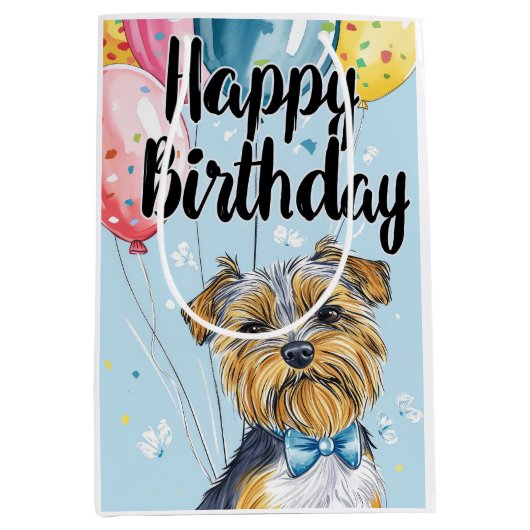 Kijker Terriër met ballonnen Medium Cadeauzakje (Voorkant)