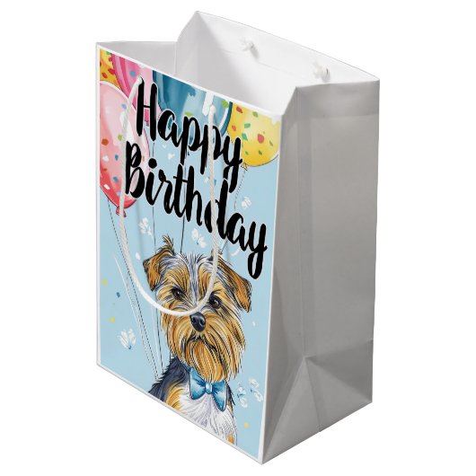 Kijker Terriër met ballonnen Medium Cadeauzakje (Achterkant Gekanteld)