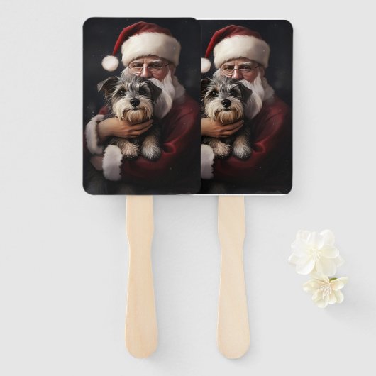 Kijker Terrier met Sinterklaas Feestelijke Kerstmi Handwaaier (Voorkant en achterkant)