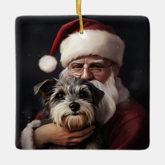 Kijker Terrier met Sinterklaas Feestelijke Kerstmi Keramisch Ornament (Voorkant)