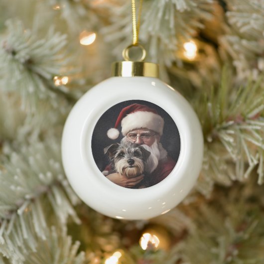 Kijker Terrier met Sinterklaas Feestelijke Kerstmi Keramische Bal Ornament (Boom)