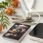 Kijker Terrier met Sinterklaas Feestelijke Kerstmi Sleutelhanger (Voorkant Rechts)