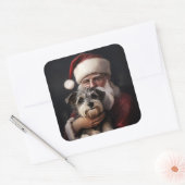 Kijker Terrier met Sinterklaas Feestelijke Kerstmi Vierkante Sticker (Envelop)