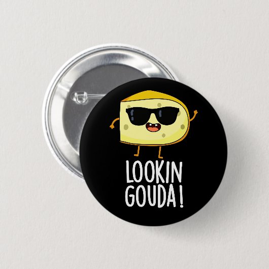 Kijkijkend Gouda Funny Cheese Pun Dark BG Ronde Button 5,7 Cm (Voorkant /achterkant)