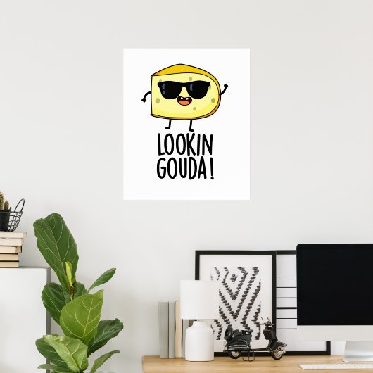 Kijkijkend Gouda Funny Cheese Pun Poster (Thuiskantoor)