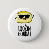 Kijkijkend Gouda Funny Cheese Pun Ronde Button 5,7 Cm (Voorkant)