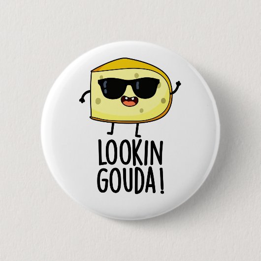 Kijkijkend Gouda Funny Cheese Pun Ronde Button 5,7 Cm (Voorkant)