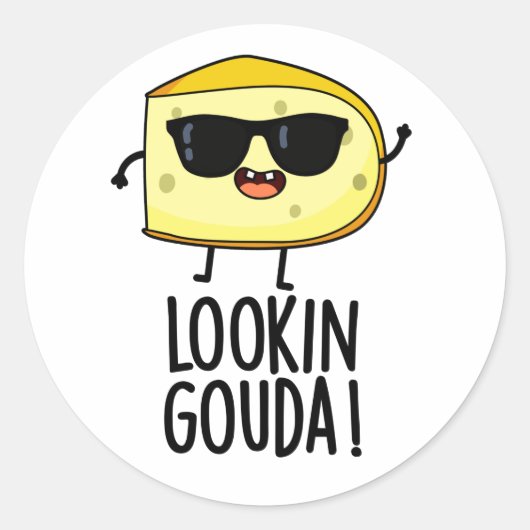 Kijkijkend Gouda Funny Cheese Pun Ronde Sticker (Voorkant)