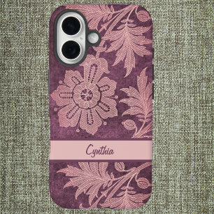  kijkroze en gesimuleerde Damask iPhone 16 Hoesje