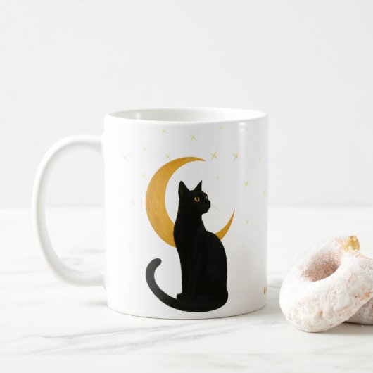 Kijkwijzer van de nacht - Halloween Black Cat Kaar Koffiemok (Met donut)