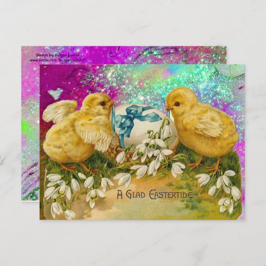 KIKENS, SNOWDROPS EN EENVOUDIGERE EGG MET BLAUW FEESTDAGENKAART (Voorkant / Achterkant)