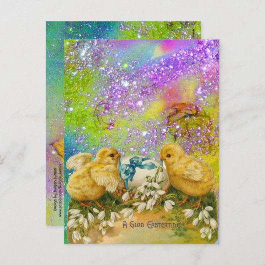 KIKENS, SNOWDROPS EN EENVOUDIGERE EGG MET BLAUW FEESTDAGENKAART (Voorkant / Achterkant)