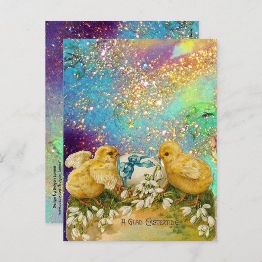 KIKENS, SNOWDROPS EN EENVOUDIGERE EGG MET BLAUW FEESTDAGENKAART (Voorkant / Achterkant)