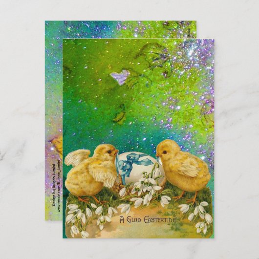 KIKENS, SNOWDROPS EN EENVOUDIGERE EGG MET BLAUW FEESTDAGENKAART (Voorkant / Achterkant)