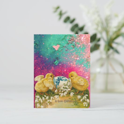 KIKENS, SNOWDROPS EN EENVOUDIGERE EGG MET BLAUW FEESTDAGENKAART (Staand voorkant)