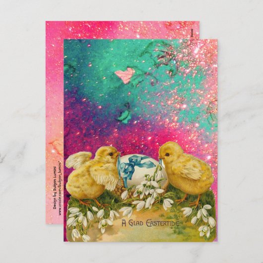 KIKENS, SNOWDROPS EN EENVOUDIGERE EGG MET BLAUW FEESTDAGENKAART (Voorkant / Achterkant)