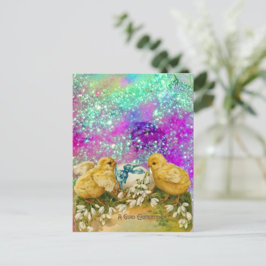 KIKENS, SNOWDROPS EN EENVOUDIGERE EGG MET BLAUW FEESTDAGENKAART (Staand voorkant)