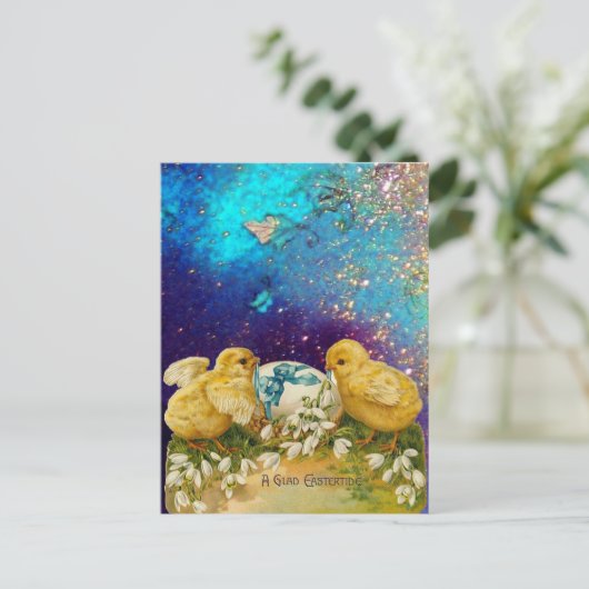 KIKENS, SNOWDROPS EN EENVOUDIGERE EGG MET BLAUW FEESTDAGENKAART (Staand voorkant)