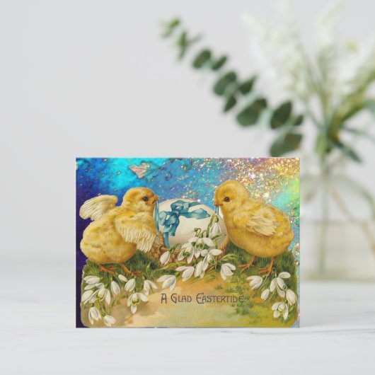 KIKENS, SNOWDROPS EN EENVOUDIGERE EGG MET BLAUW FEESTDAGENKAART (Staand voorkant)